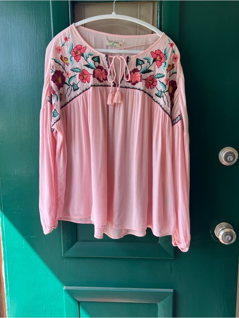 Ruff Hewn Light Pink Embroidered Floral Tunic Top